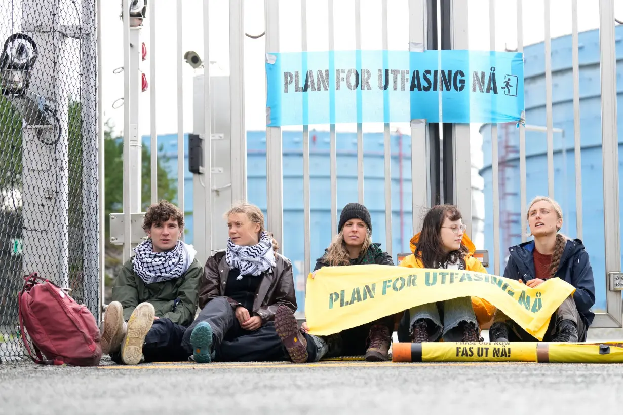 Greta Thunberg and Extinction Rebellion activists block parts of Norwegian gas processing plant, in Tysvaer