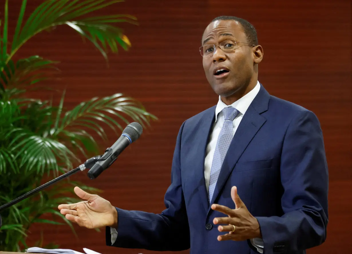 FILE PHOTO: Jamaica's Minister of Finance and the Public Service Nigel Clarke addresses the audience, in Kingston