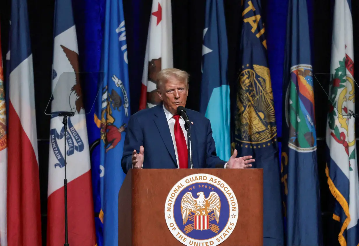 Republican presidential nominee and former U.S. President Donald Trump speaks at the National Guard of the United States NGAUS General Conference in Detroit,