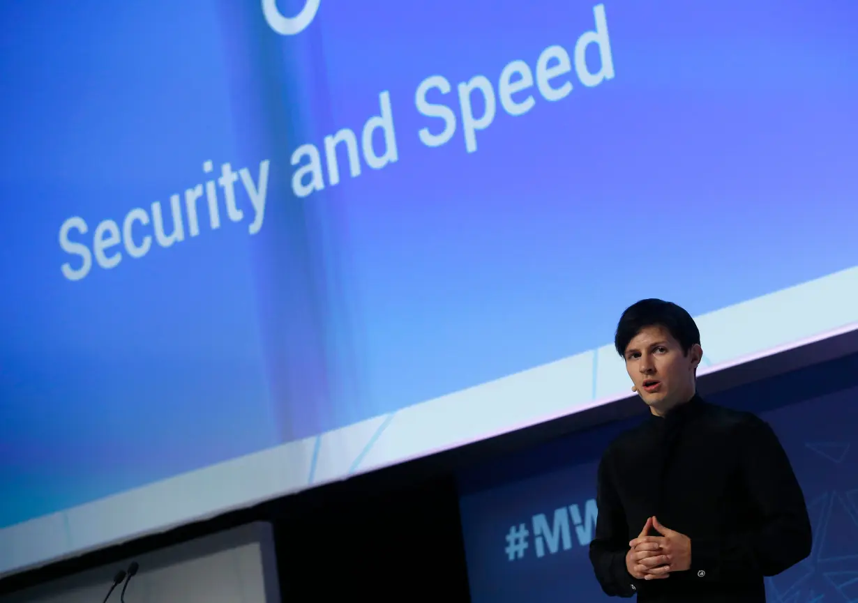 Founder and CEO of Telegram Pavel Durov delivers a keynote speech during the Mobile World Congress in Barcelona