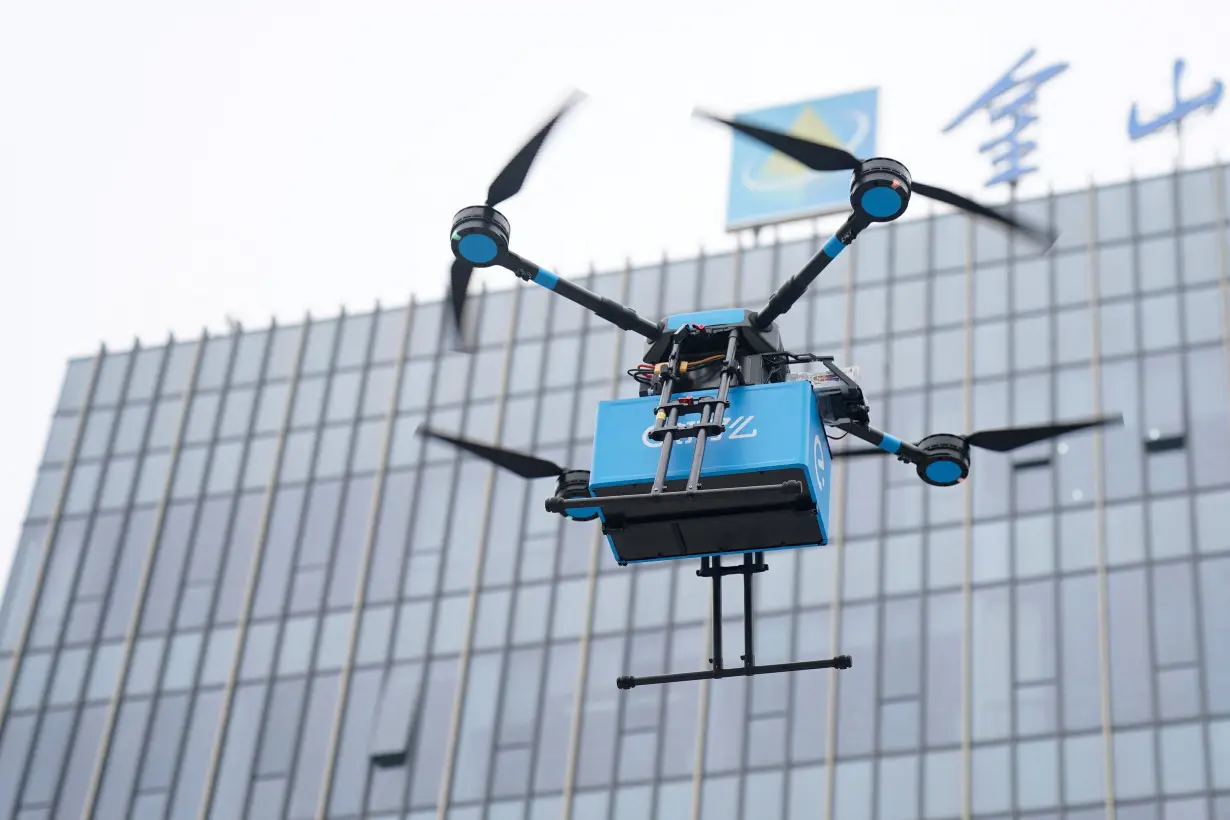 FILE PHOTO: Drone is seen during a demonstration for the media before a news conference by Chinese food delivery company Ele.me on its drone delivery service, in Shanghai