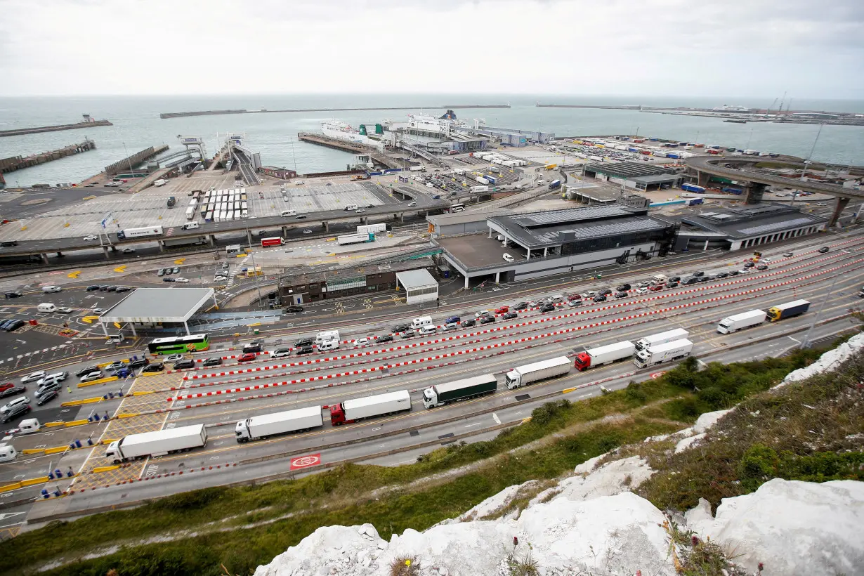 FILE PHOTO: Vehicles queue at the border control booths at the Port of Dover