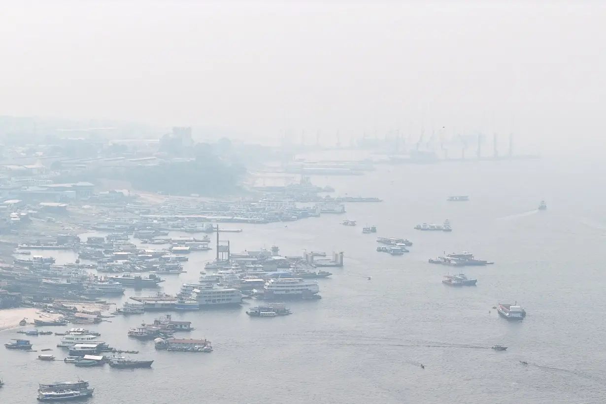 A drone view shows a smokey landscape over Manaus due to the forestal fires in the Amazon