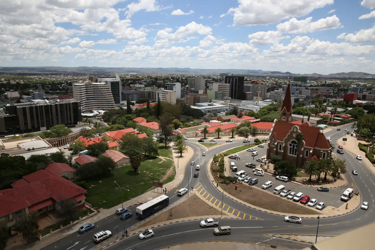 A general view of the city and Christ Church in Windhoek, Namibia