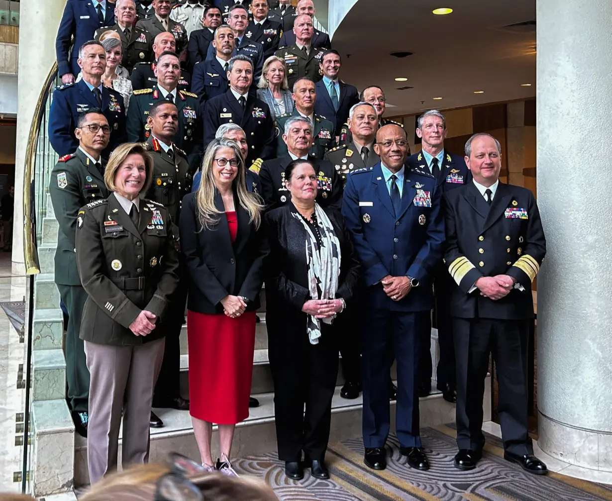 U.S. Army General Laura Richardson, commander of U.S. Southern Command, poses for a picture as she attends a conference of Latin American military leaders in Santiago