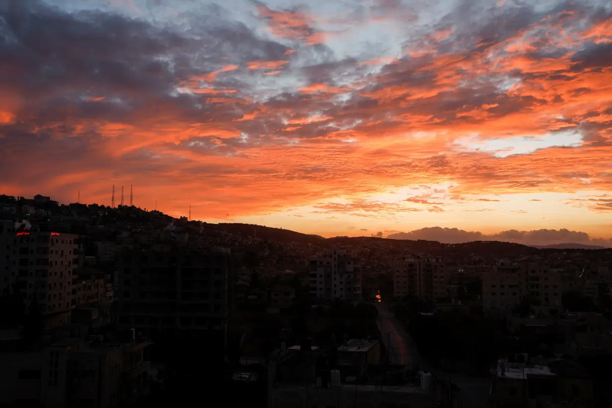 A view shows sunset as the Israeli raid continues, in Jenin