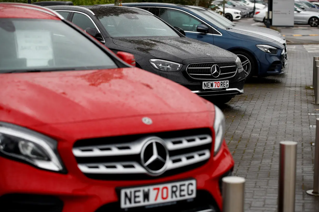 New cars are pictured at a car dealership, as Britain's car industry body releases monthly new car sales figures, in Cheshire