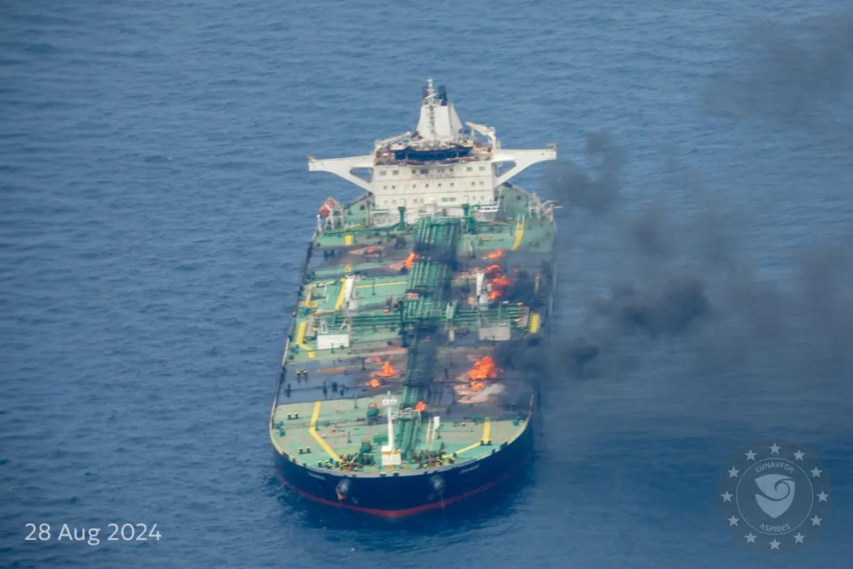 Sounion oil tanker on fire in Red Sea