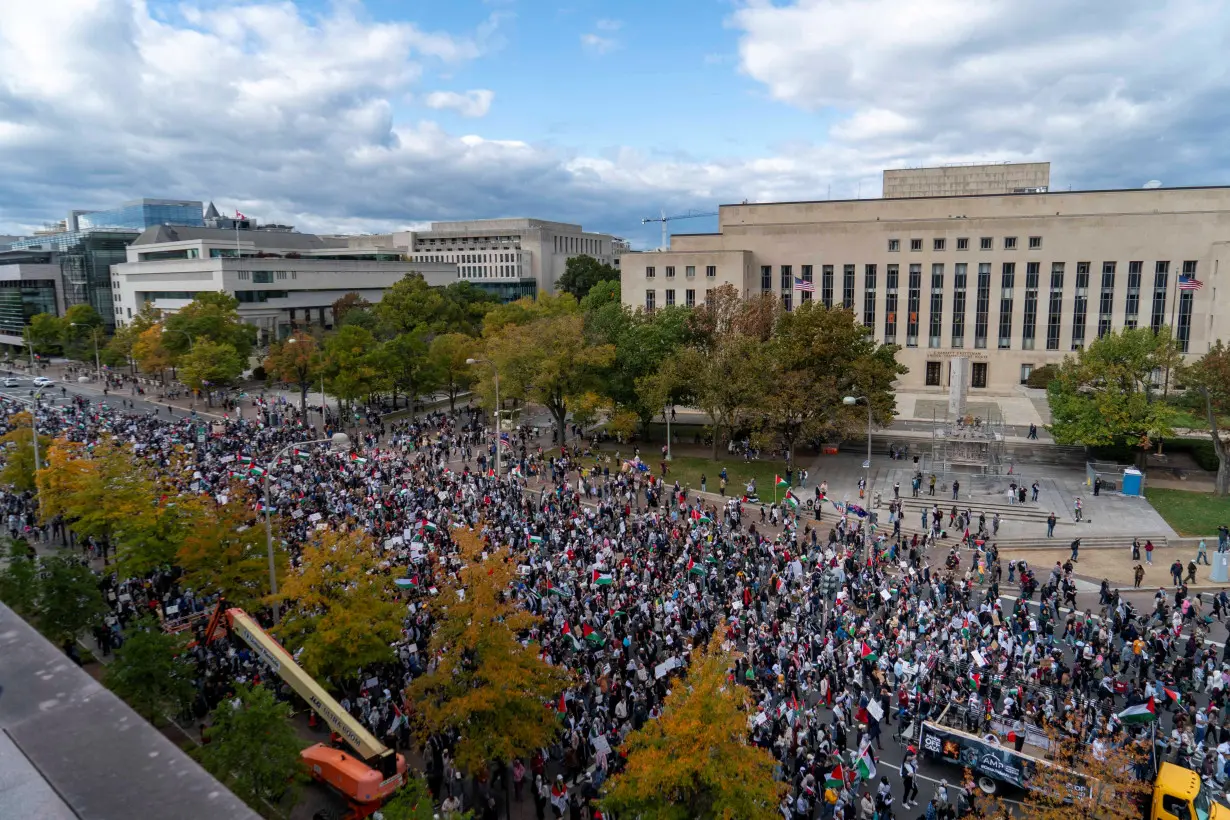 American Muslims for Palestine rally marches down Constituton Avenue in Washington