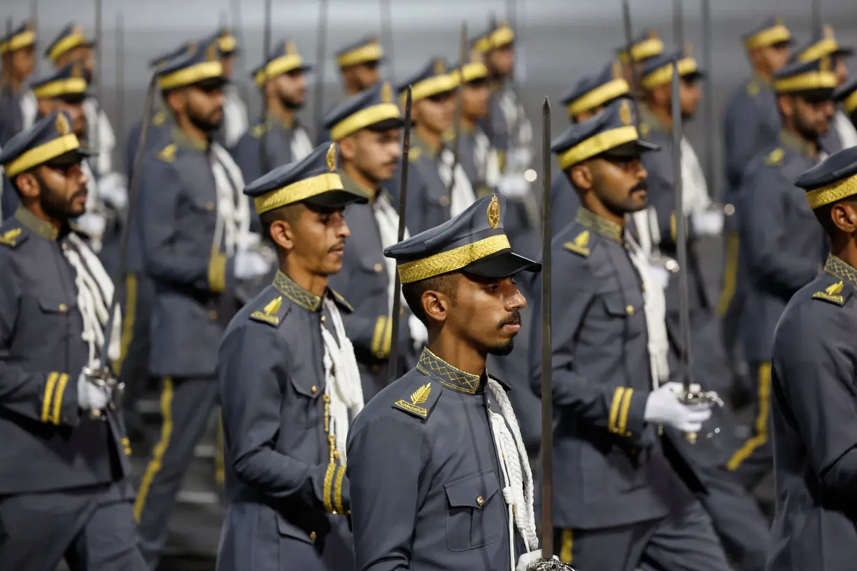 Saudi security forces participate in a parade in preparation for the annual haj pilgrimage, in Mecca