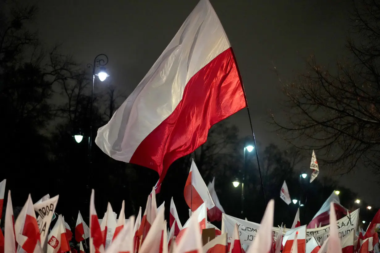 Supporters of the Law and Justice (PiS) party protest in Warsaw