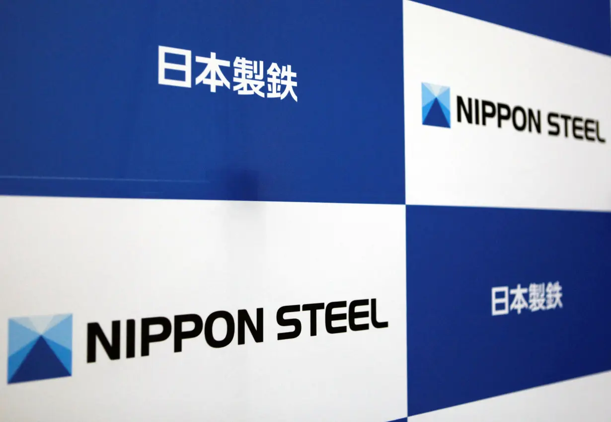 FILE PHOTO: The logos of Nippon Steel Corp. are displayed at the company headquarters in Tokyo