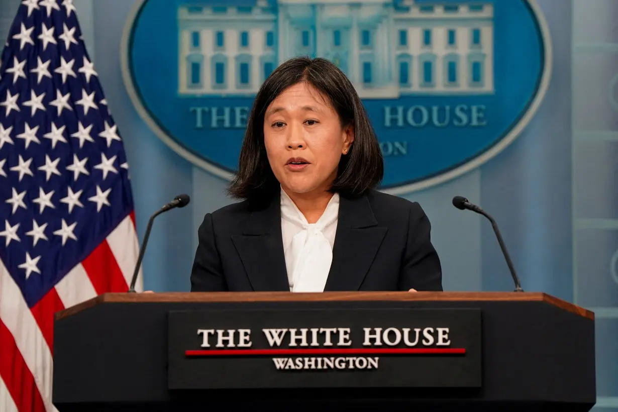 FILE PHOTO: U.S. Trade Representative Katherine Tai speaks during a press briefing in Washington