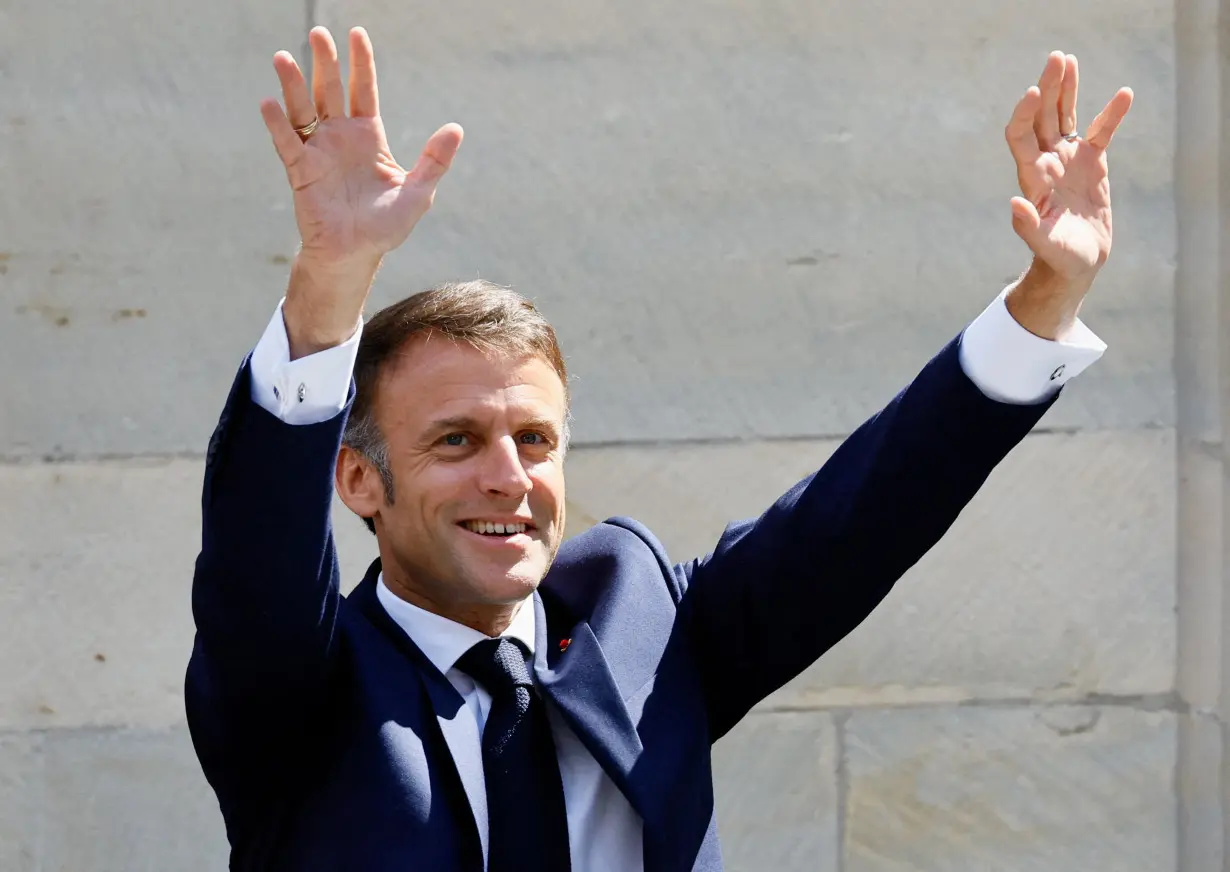 FILE PHOTO: French President Macron is presented with the International Award of the Peace of Westphalia, in Muenster