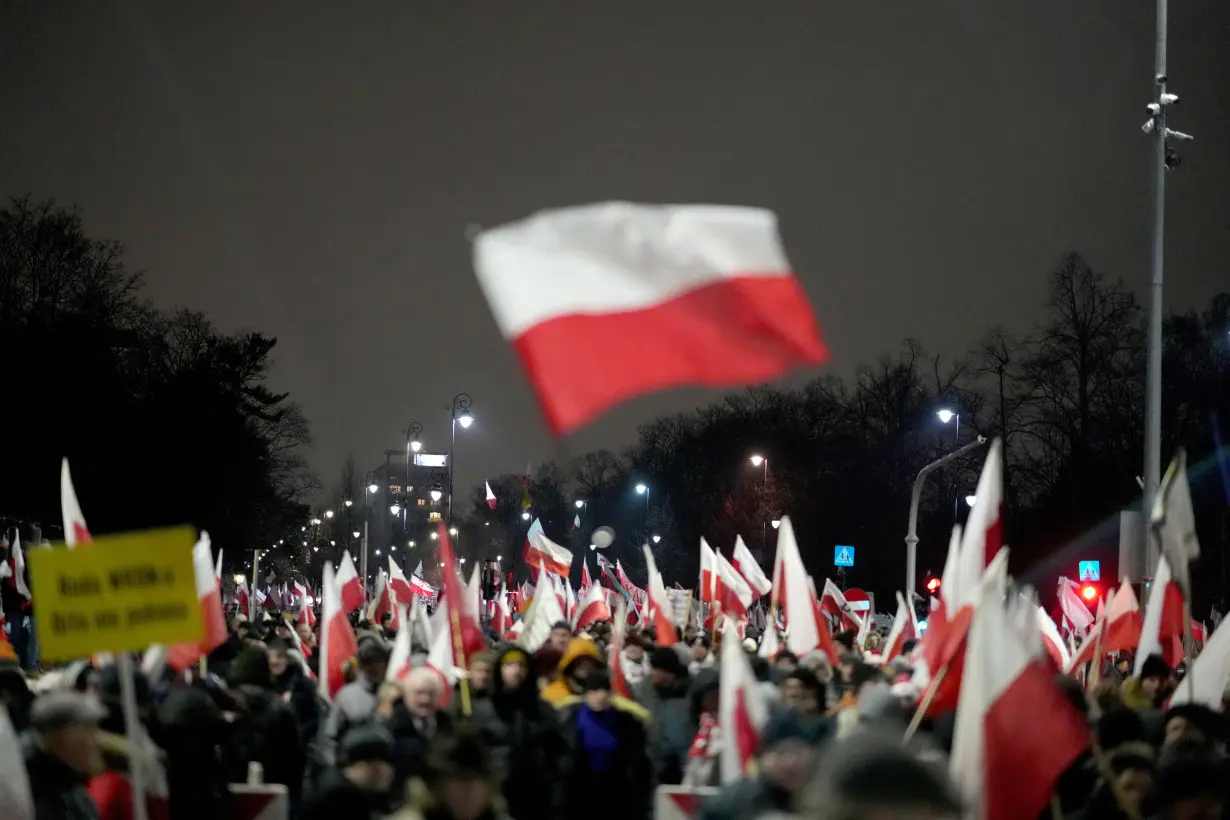 Supporters of the Law and Justice (PiS) party protest in Warsaw