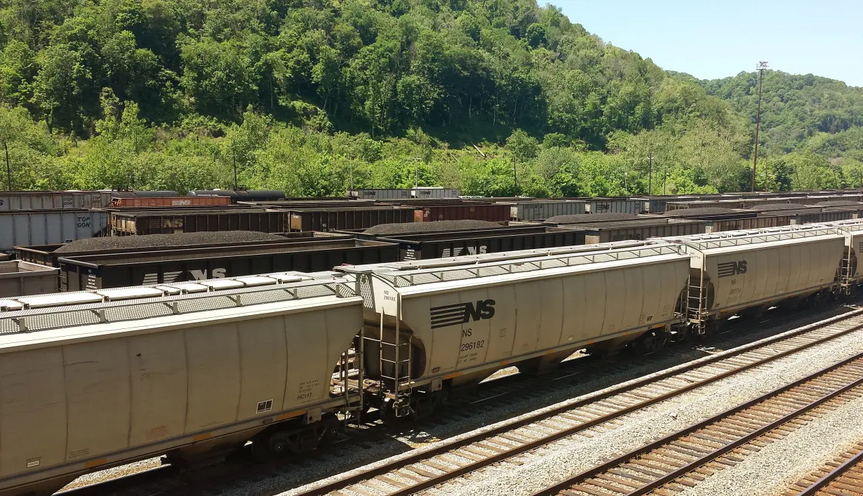 FILE PHOTO: Coal trains approach Norfolk Southern's Williamson rail yard in Williamson, West Virginia