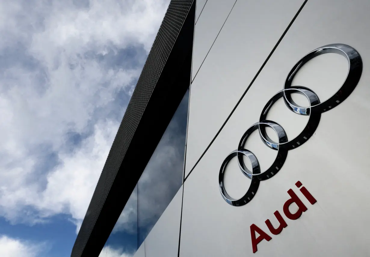 FILE PHOTO: A logo of Audi is seen outside an Audi car dealer in Brussels