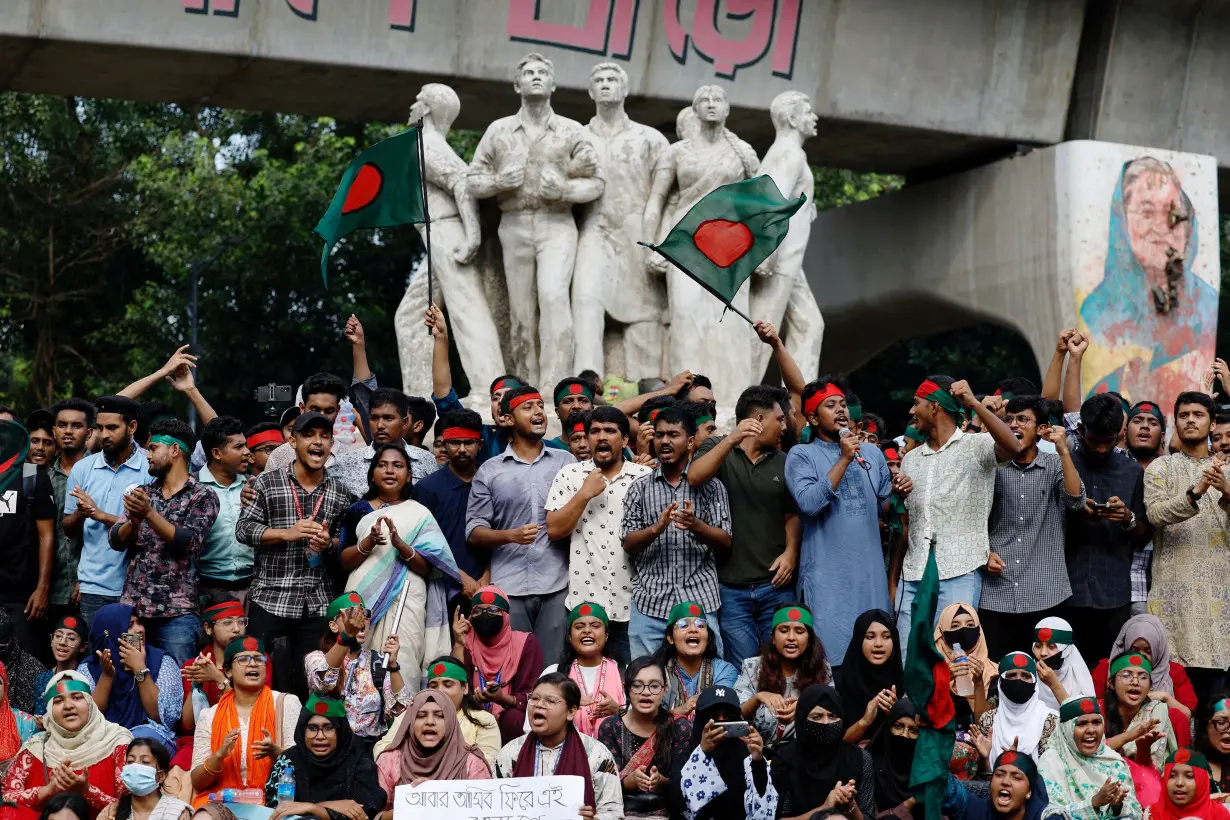 FILE PHOTO: Activists protest against Bangladeshi former PM Hasina at University of Dhaka's TSC, in Dhaka