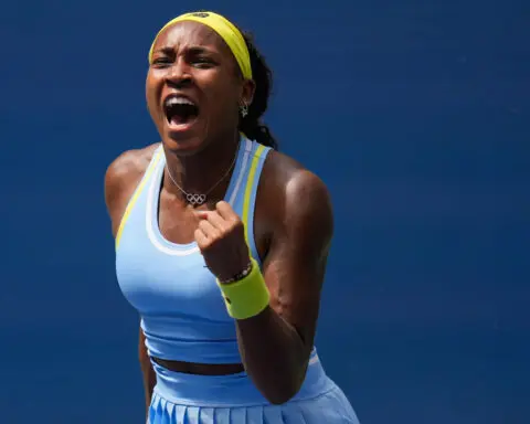 Coco Gauff rallies from behind to keep her US Open title defense alive