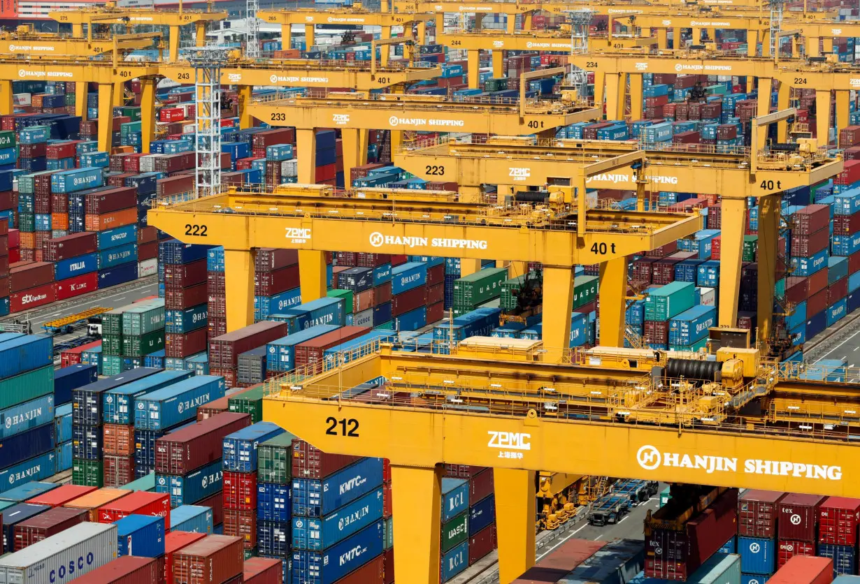 Hanjin Shipping's container terminal is seen at the Busan New Port in Busan