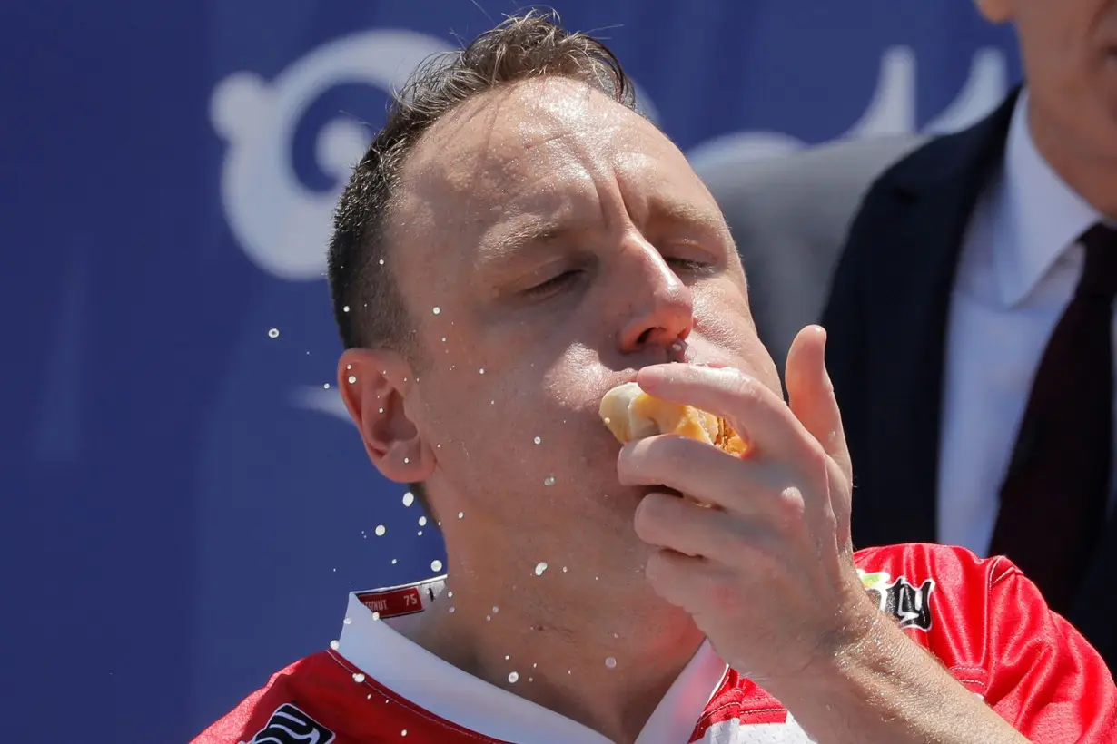 Chestnut competes in the July 4th Nathan's Hot Dog Eating Contest in 2021.