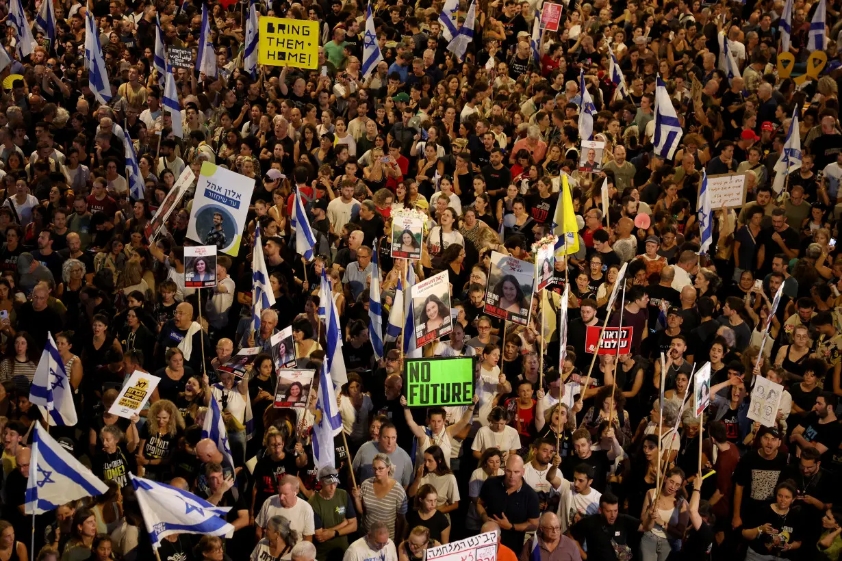 Protest against the government and in support for the hostages who were kidnapped during the deadly October 7 attack, in Tel Aviv