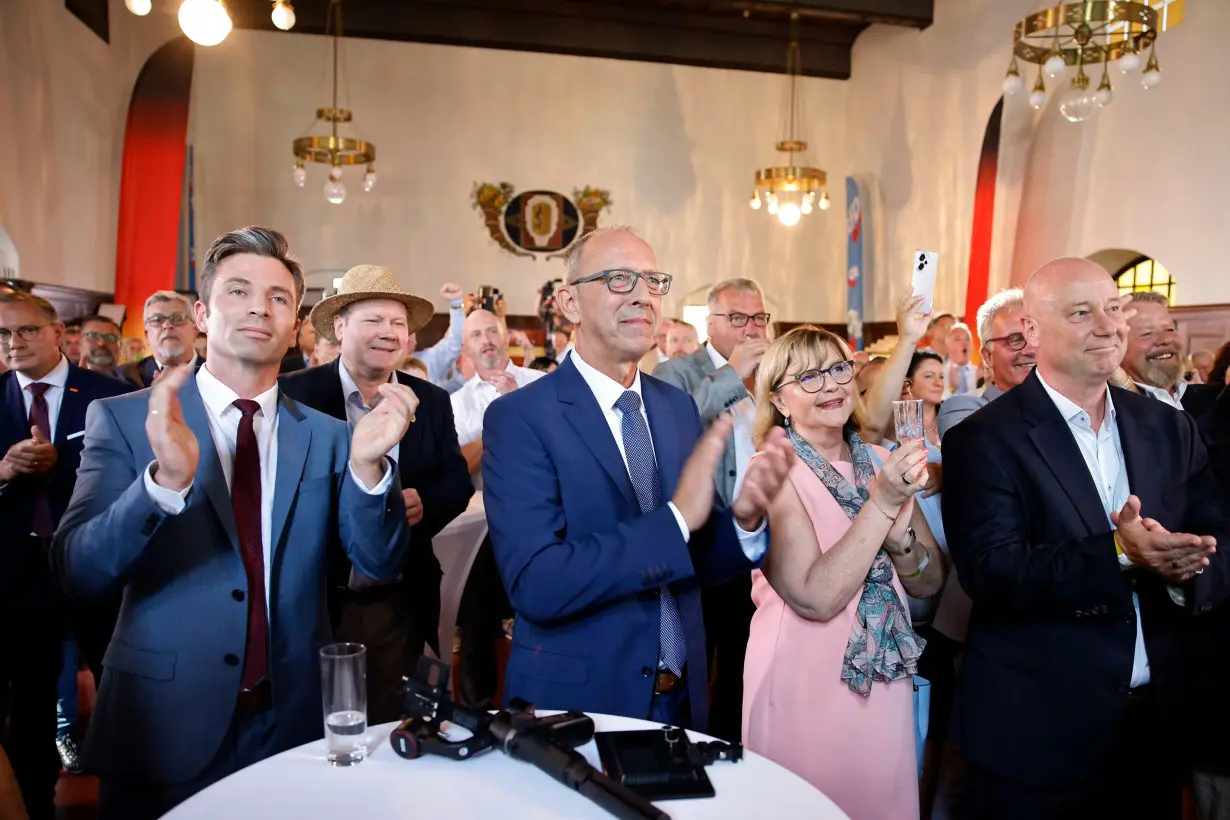 Joerg Urban, lead candidate of the far-right Alternative for Germany (AfD) in the state of Saxony, gathers alongside of AfD supporters for the results in the Saxony state elections on September 1 in Dresden, Germany.