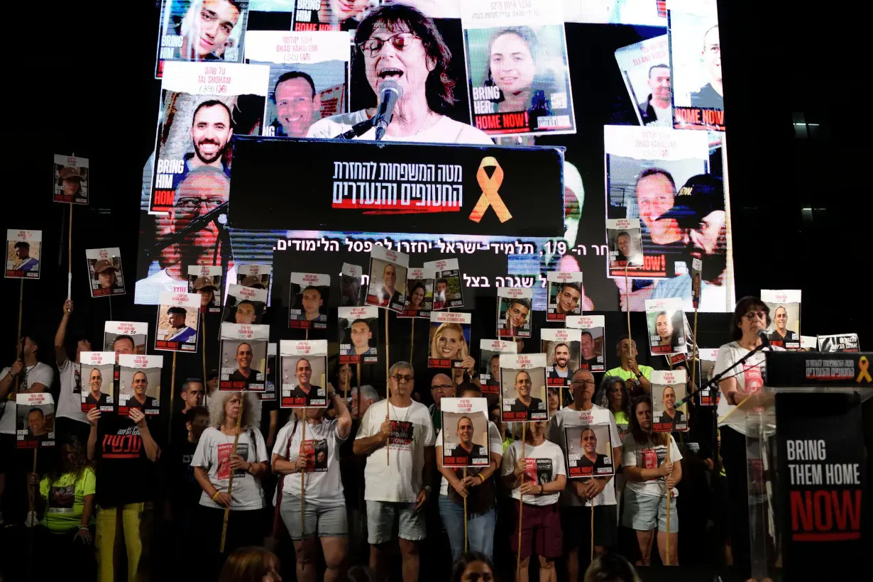 Thousands of Israelis, including the families of hostages, attend a rally outside 'The Hostages Square' near Tel-Aviv Museum of Art in Tel Aviv, Israel, on August 31.