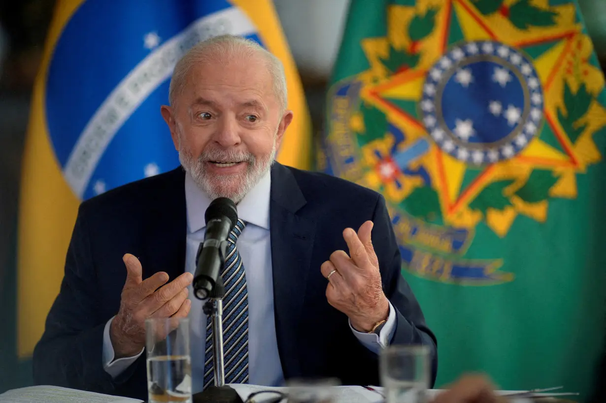 FILE PHOTO: Brazilian President Luiz Inacio Lula da Silva speaks to foreign media at Planalto palace in Brasilia