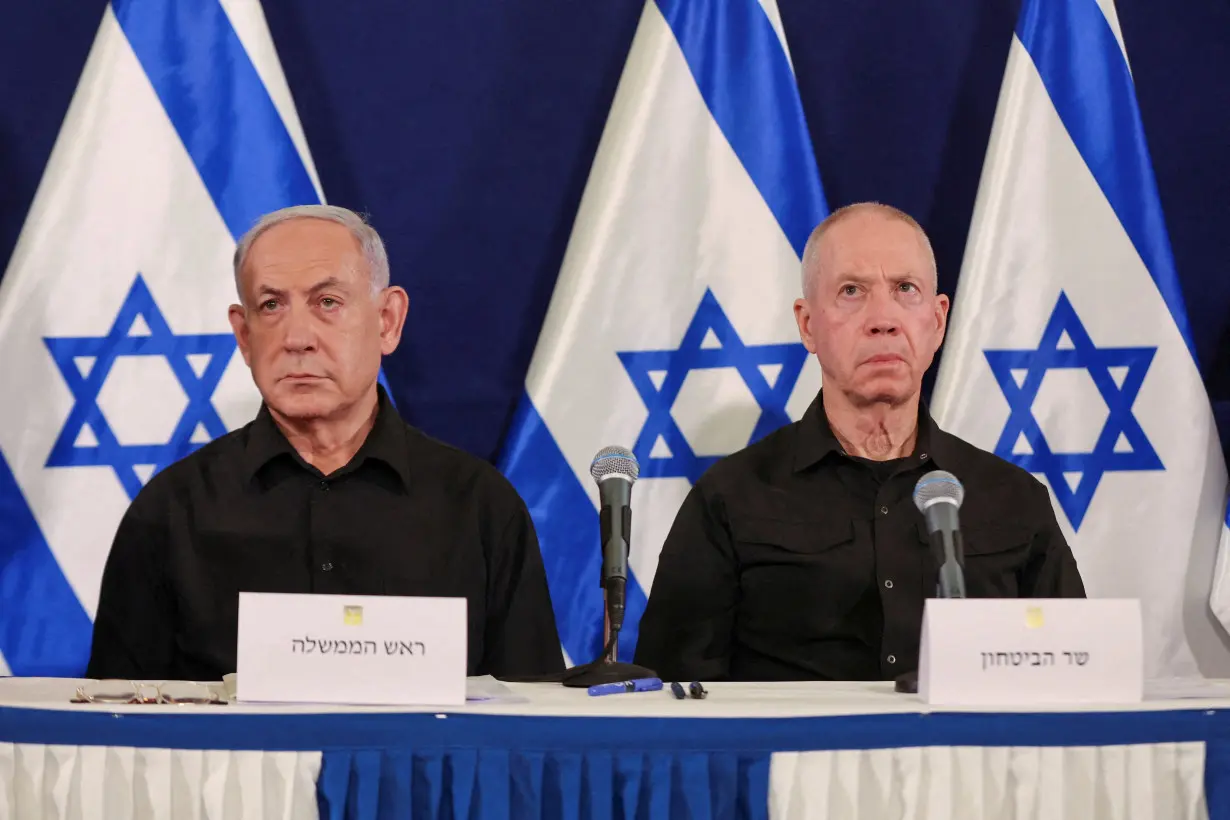 FILE PHOTO: Israeli Prime Minister Netanyahu and Defence Minister Gallant attend a press conference in Tel Aviv