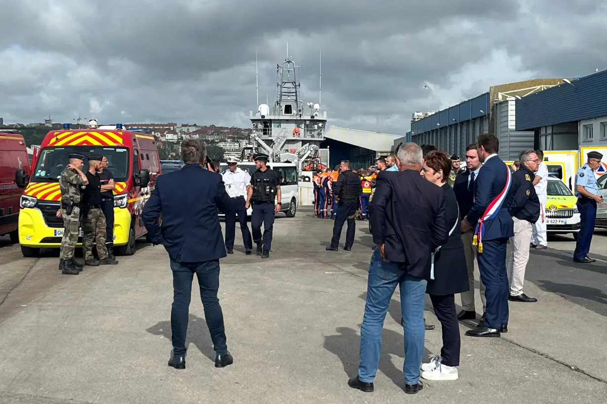 French rescue forces are seen in the port of Boulogne-sur-Mer