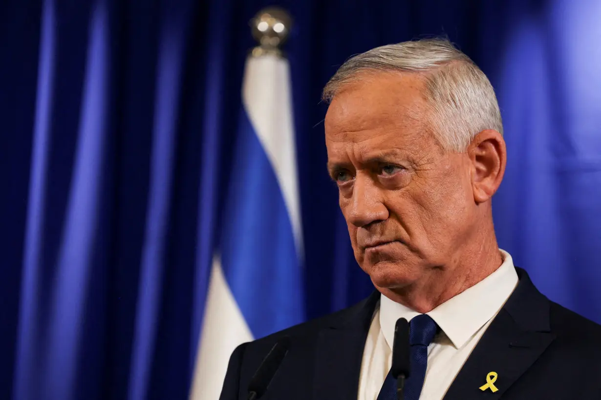 FILE PHOTO: Israeli Minister Benny Gantz addresses the media in Ramat Gan