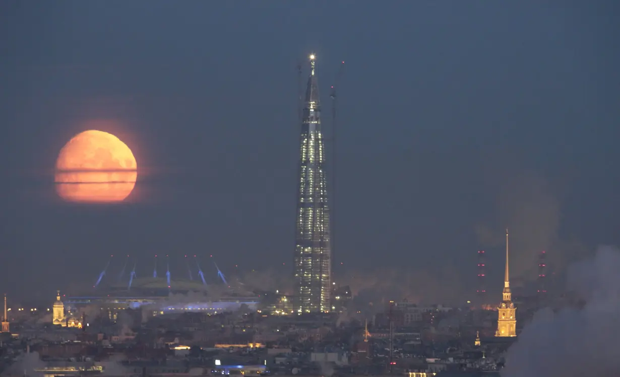 A view shows the business tower Lakhta Centre and the Saint Petersburg Stadium in St. Petersburg