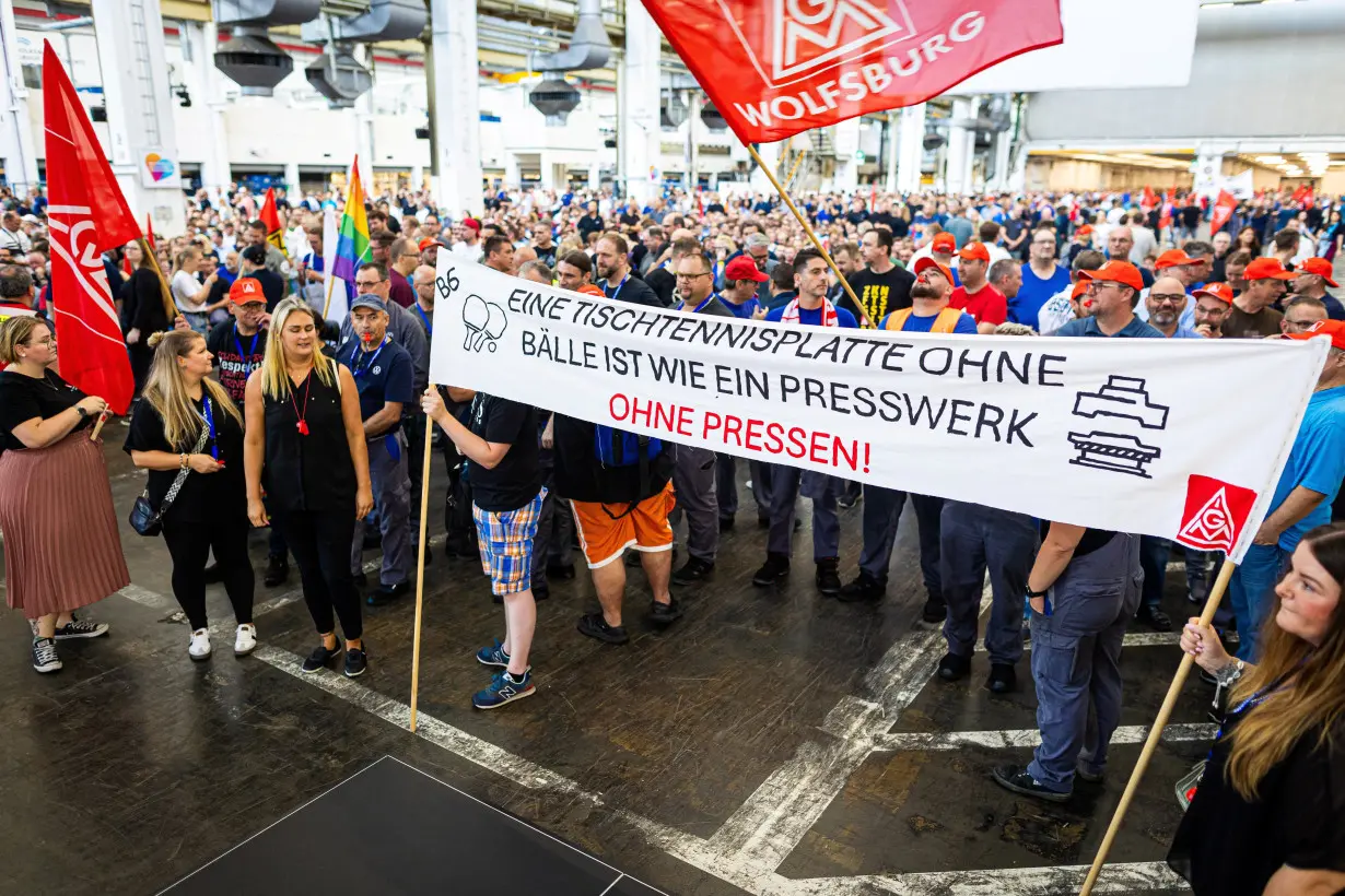 Volkswagen employees meet in Wolfsburg to hear about company fortunes and possible plant closures