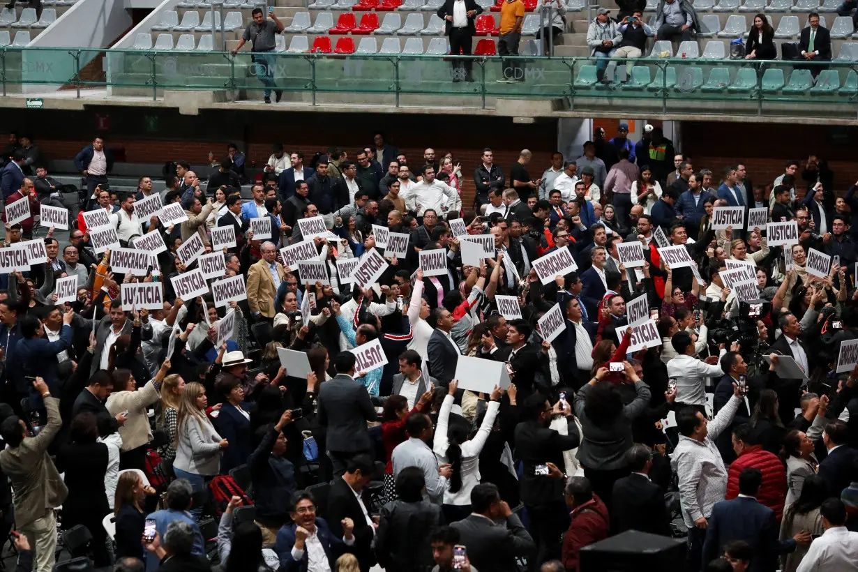 Lawmakers hold a session at the Magdalena Mixhuca Sports Complex to debate a controversial judicial reform, in Mexico City