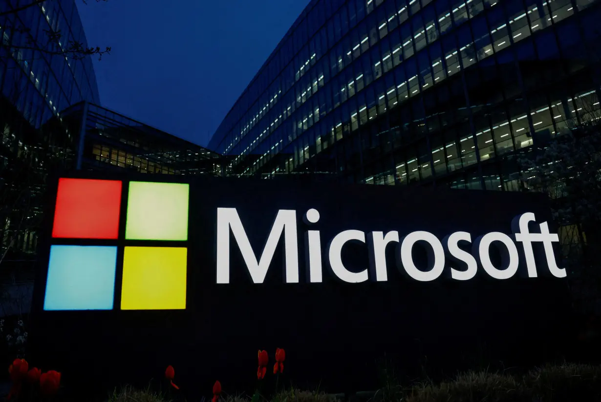 FILE PHOTO: A Microsoft logo is seen in Issy-les-Moulineaux near Paris