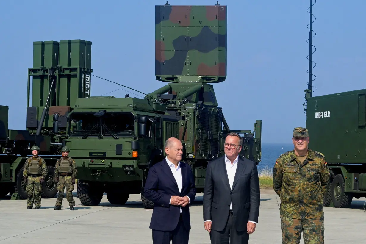 German Chancellor Scholz and Defence Minister Pistorius take part in the commissioning of the IRIS-T SLM air defence system in Panker