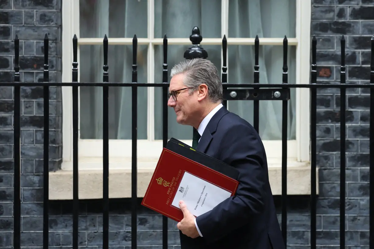 British Prime Minister Keir Starmer leaves 10 Downing Street in London