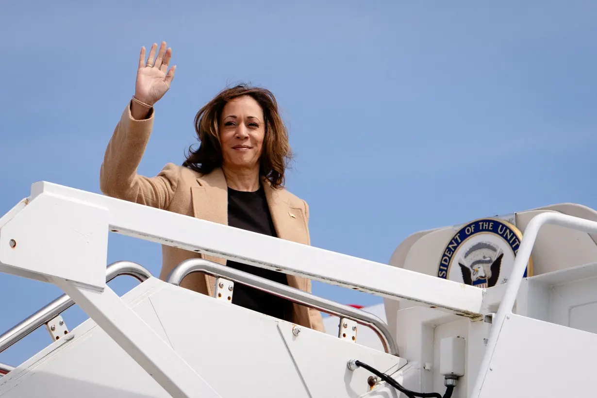 Vice President Kamala Harris boards Air Force Two at Joint Base Andrews in Maryland