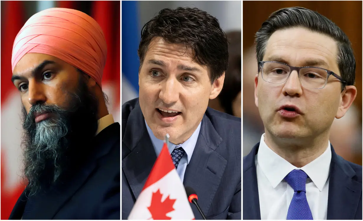 Canada's NDP leader Singh, PM Trudeau and Conservative Party's Poilievre in a combo photo