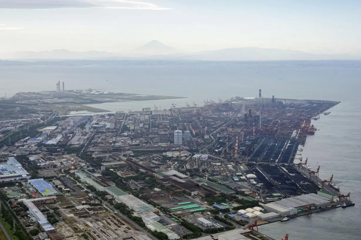 An aerial view shows Nippon Steel East Nippon Works Kimitsu Area in Kimitsu, east of Tokyo