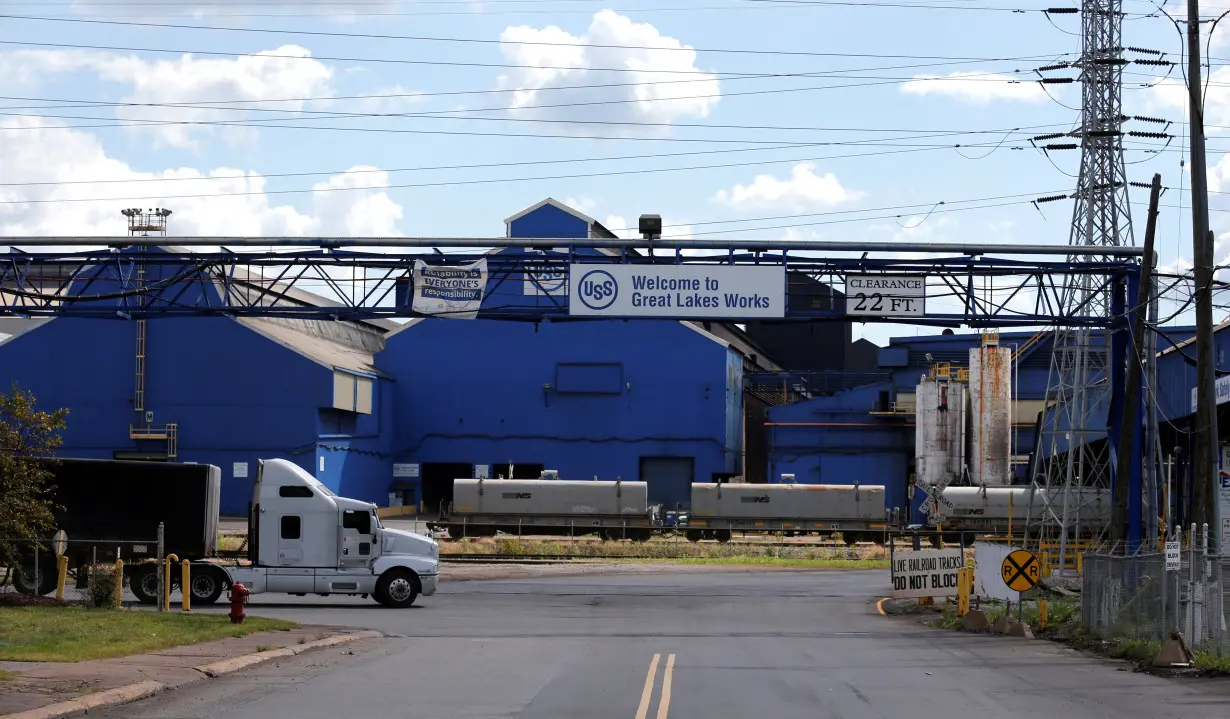 Entrance to the U.S. Steel Great Lakes Works plant is seen in Ecorse, Michigan