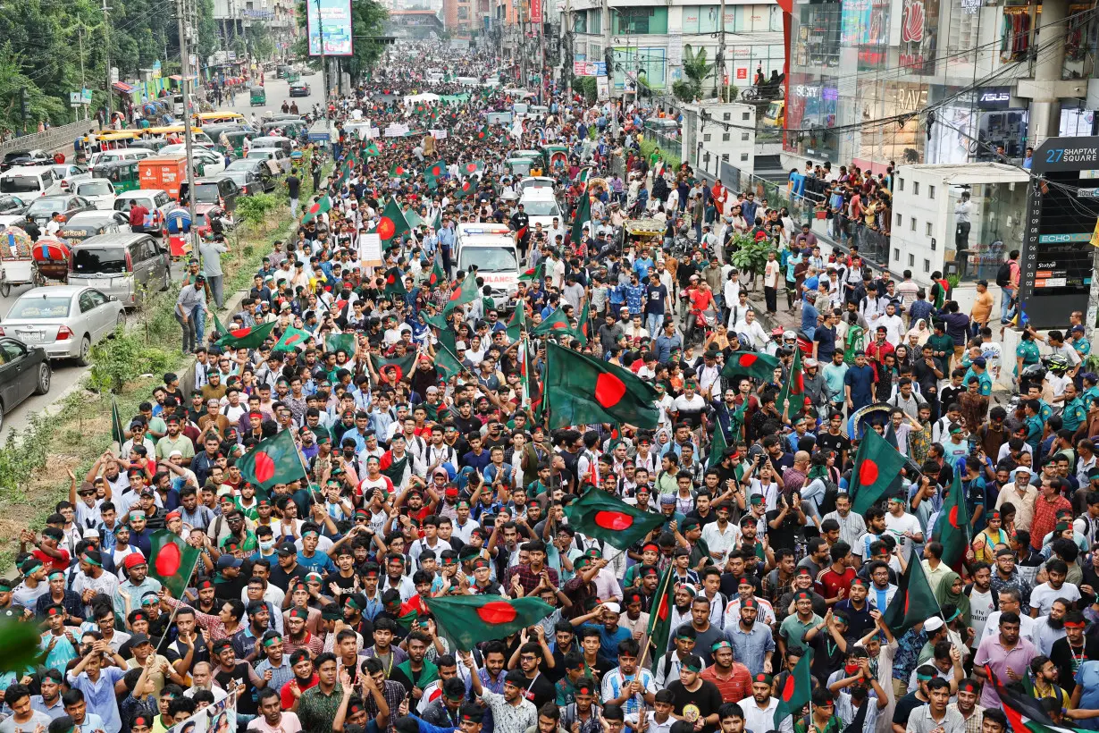 Students against discrimination join in a rally, in Dhaka