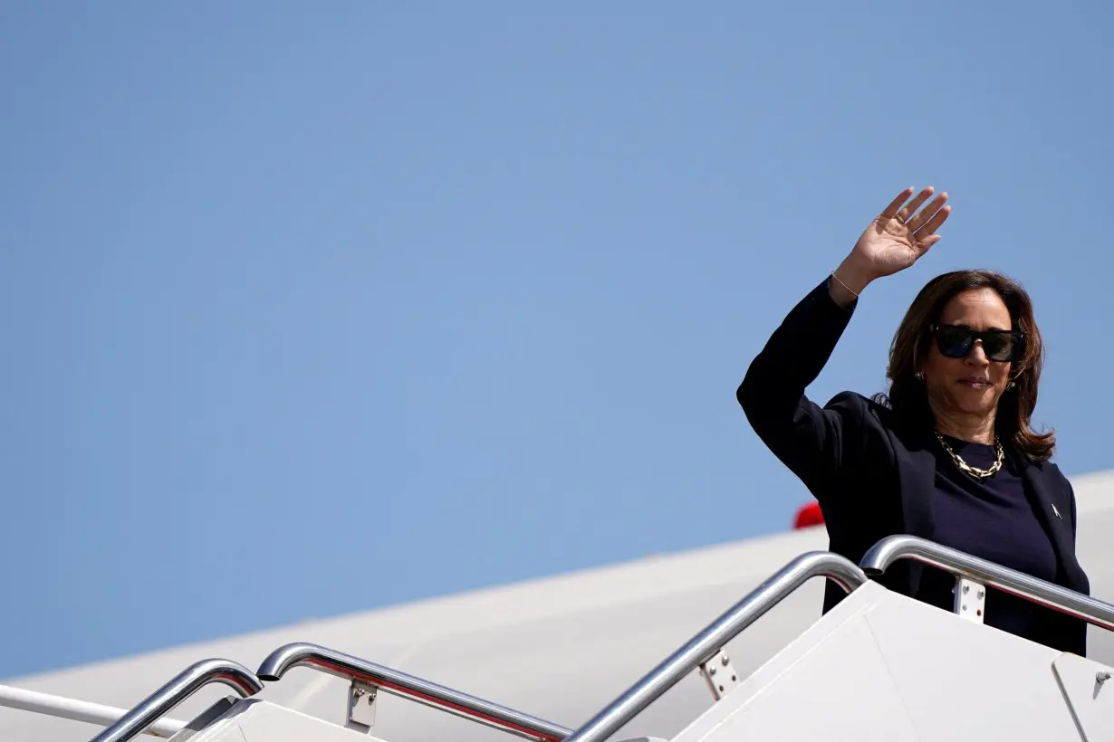 Democratic presidential nominee and U.S. Vice President Kamala Harris departs Joint Base Andrews