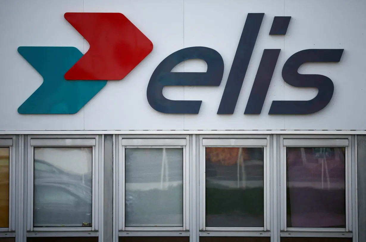 The logo of Elis is seen outside a company building in Reze near Nantes