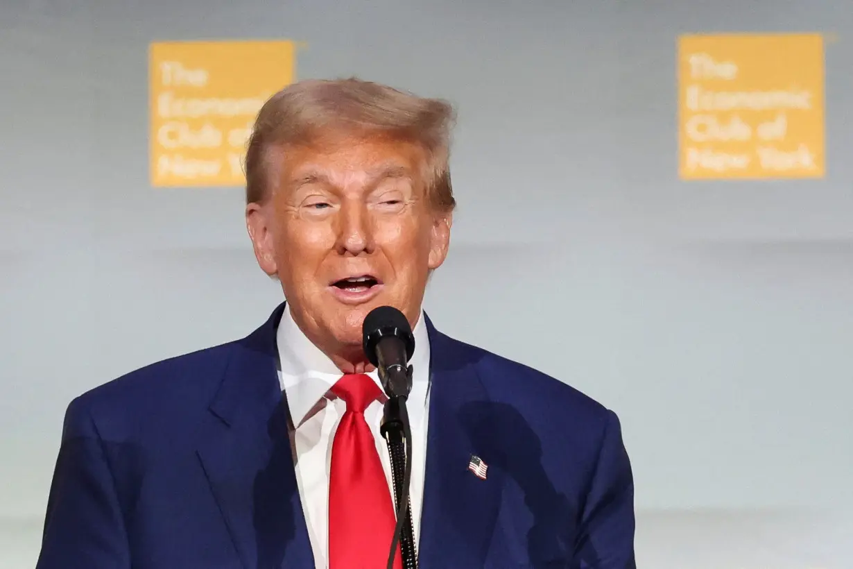 Republican presidential nominee and former U.S. President Trump addresses the Economic Club of New York in New York City