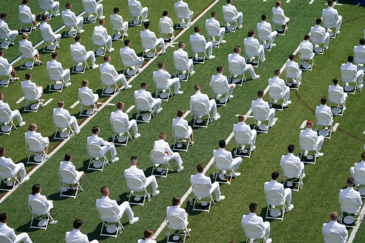 Cadets attend the U.S. Coast Guard Academy commencement ceremony in New London, Connecticut