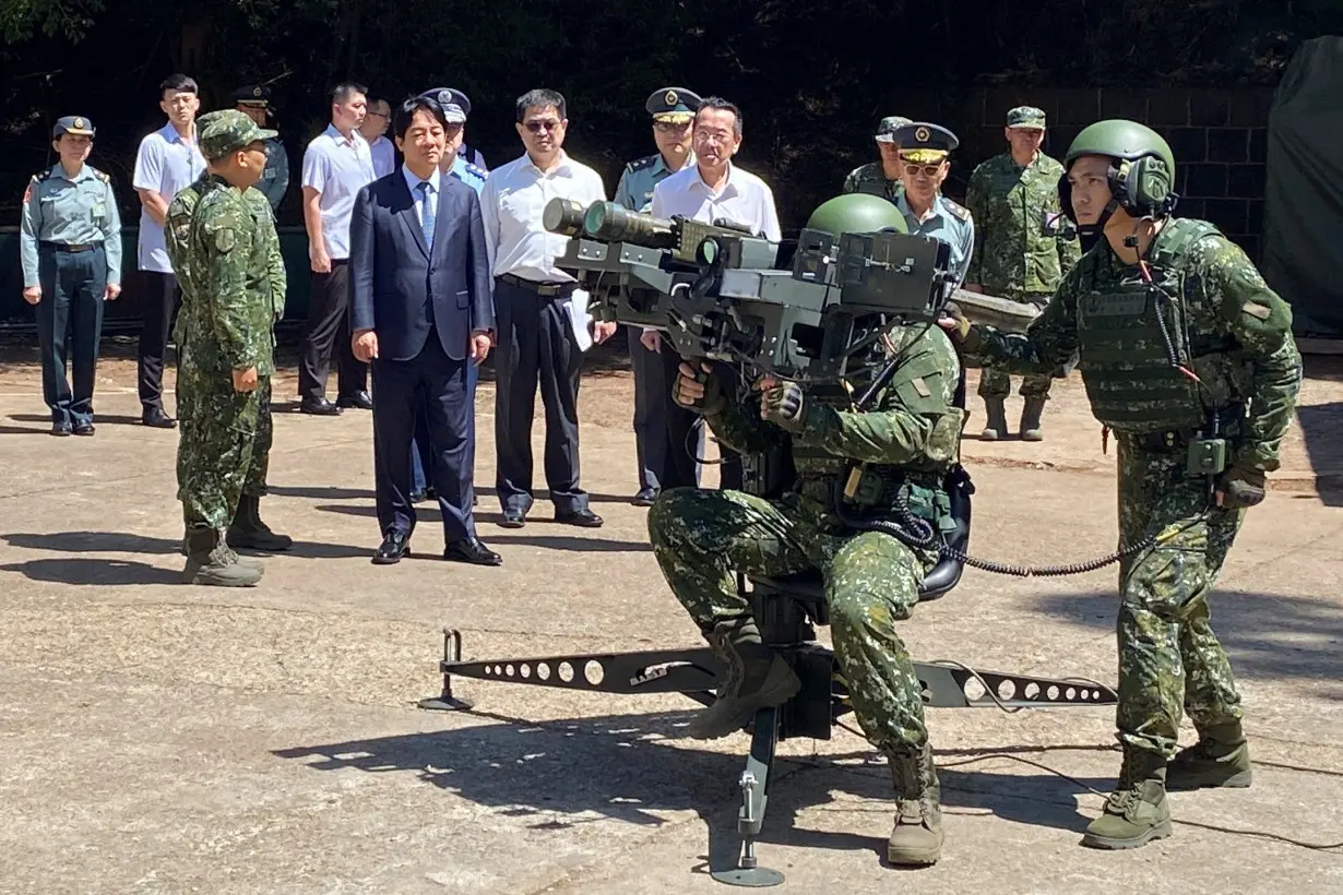 Taiwan President Lai Ching-te inspects an air defence base in Penghu