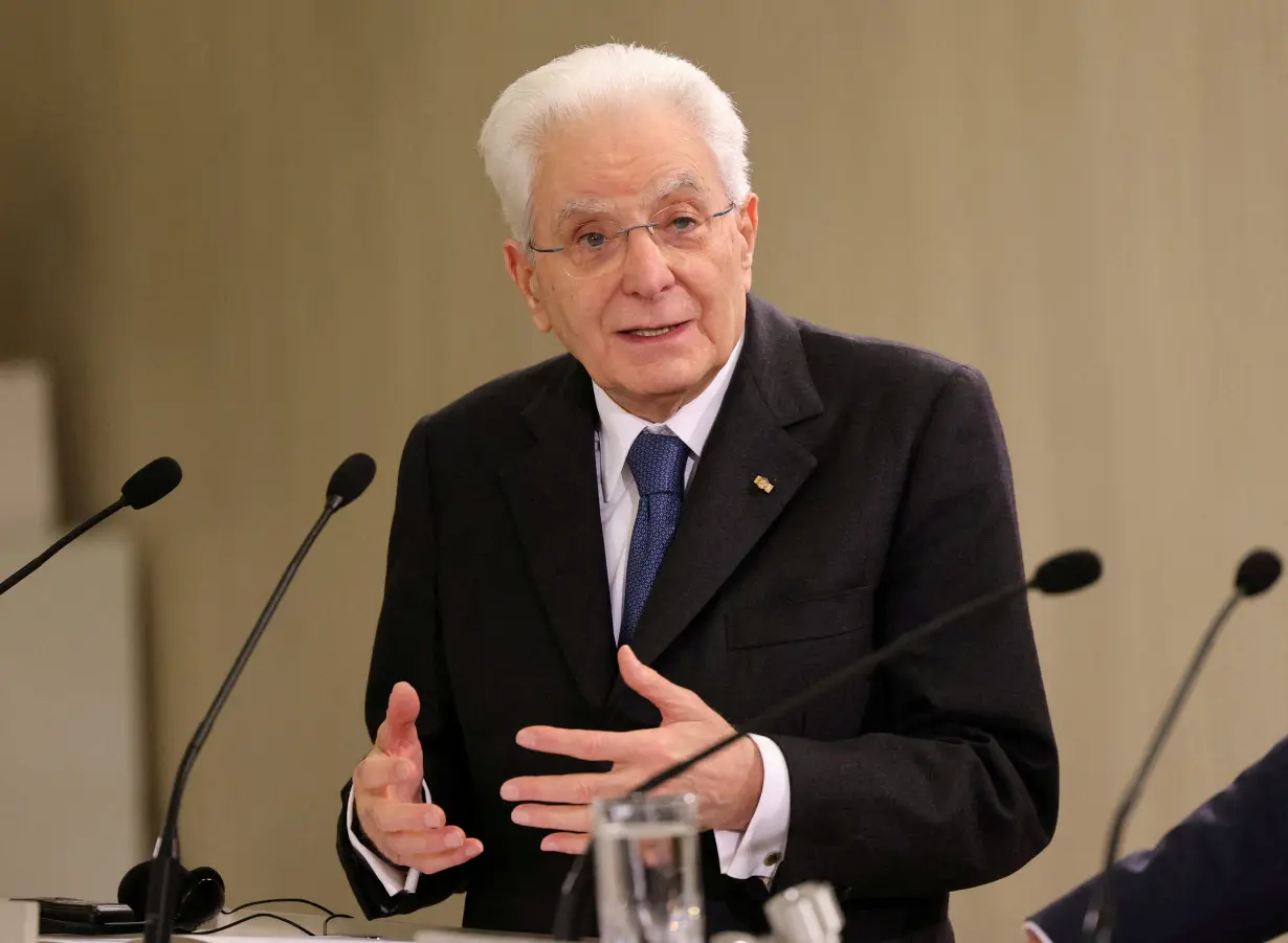 FILE PHOTO: Italian President Sergio Mattarella attends a press conference with Cypriot President Nikos Christodoulides at the Presidential Palace in Nicosia