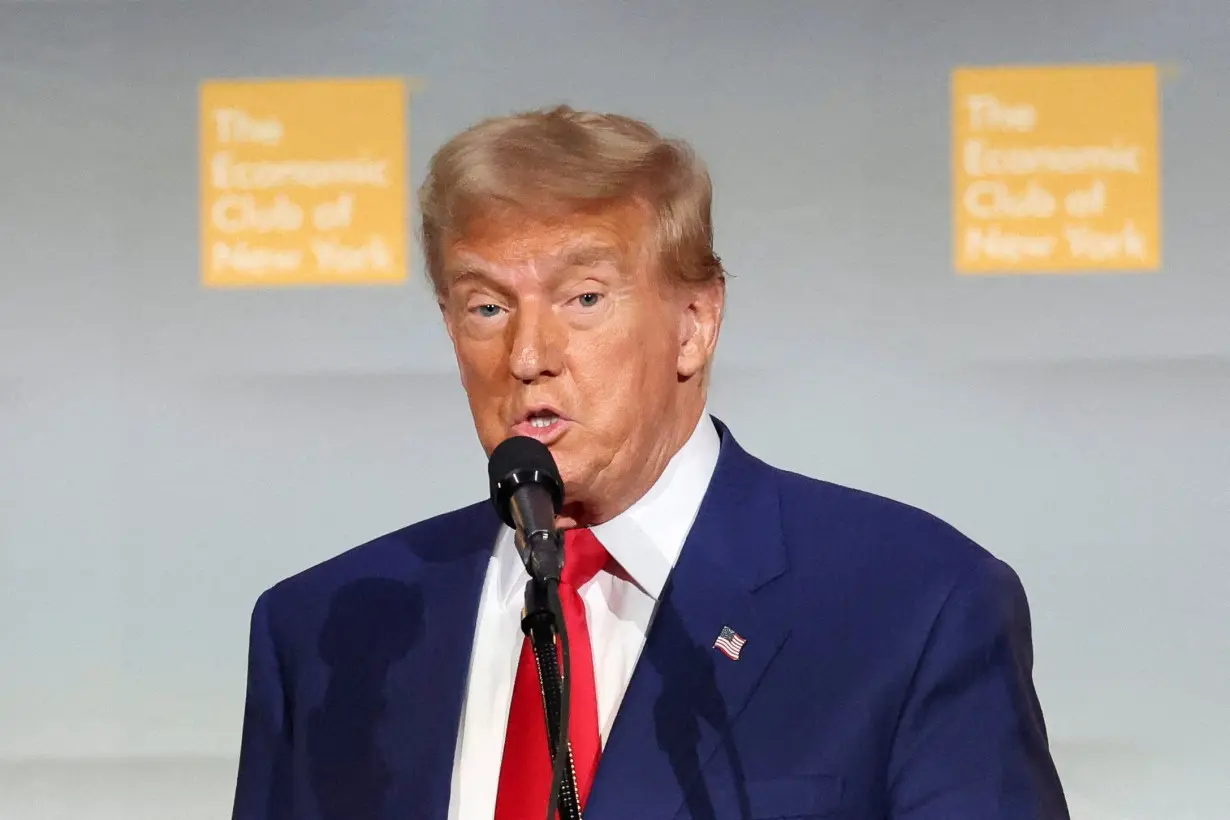 Republican presidential nominee and former U.S. President Trump addresses the Economic Club of New York in New York City